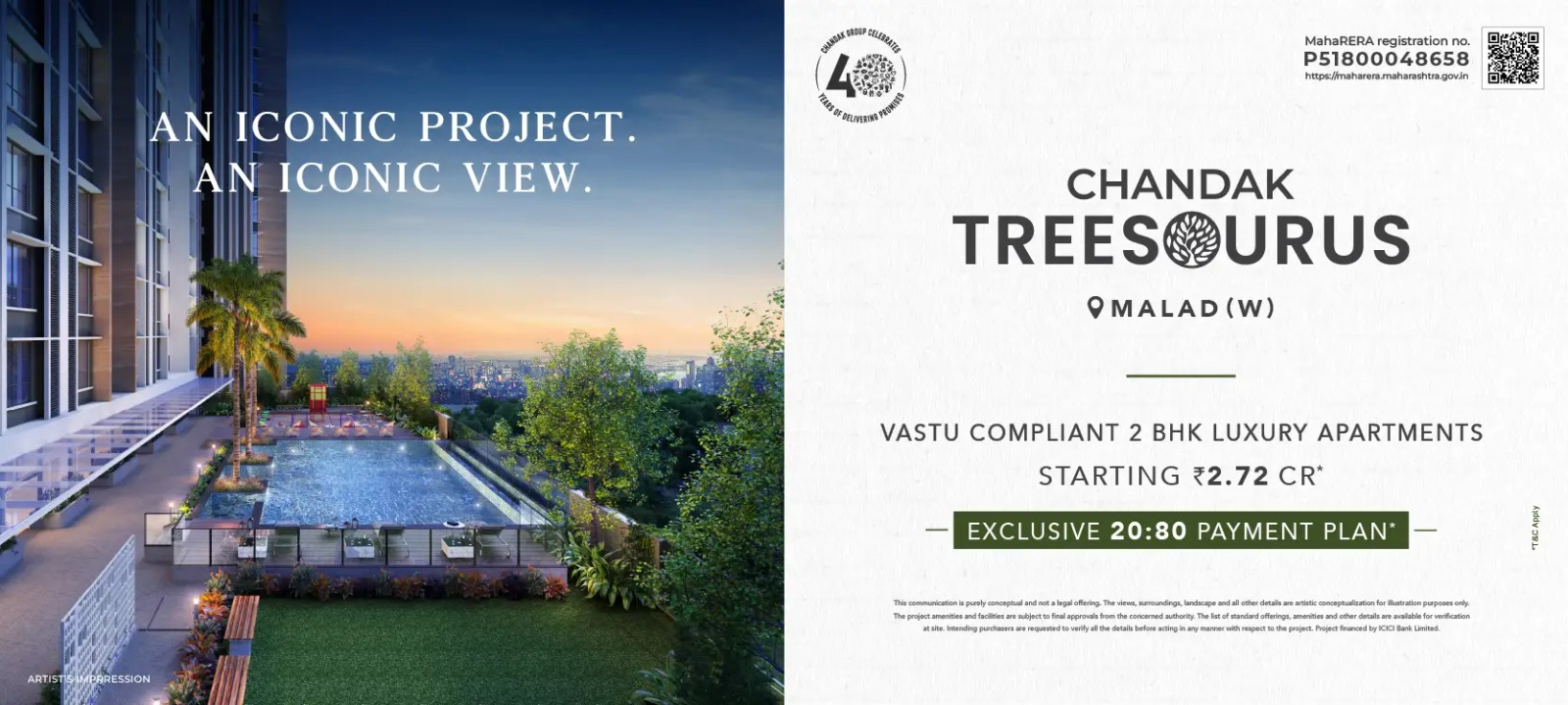 Chandak Treesourus luxury tower rising above Malad West, Mumbai