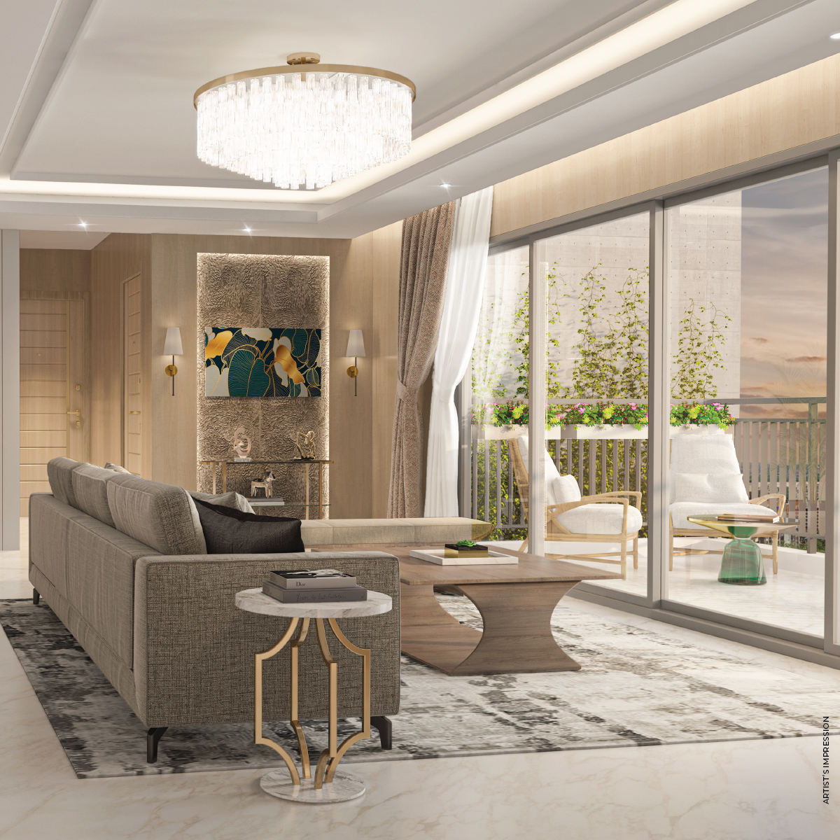 2 BHK living room at Chandak Treesourus